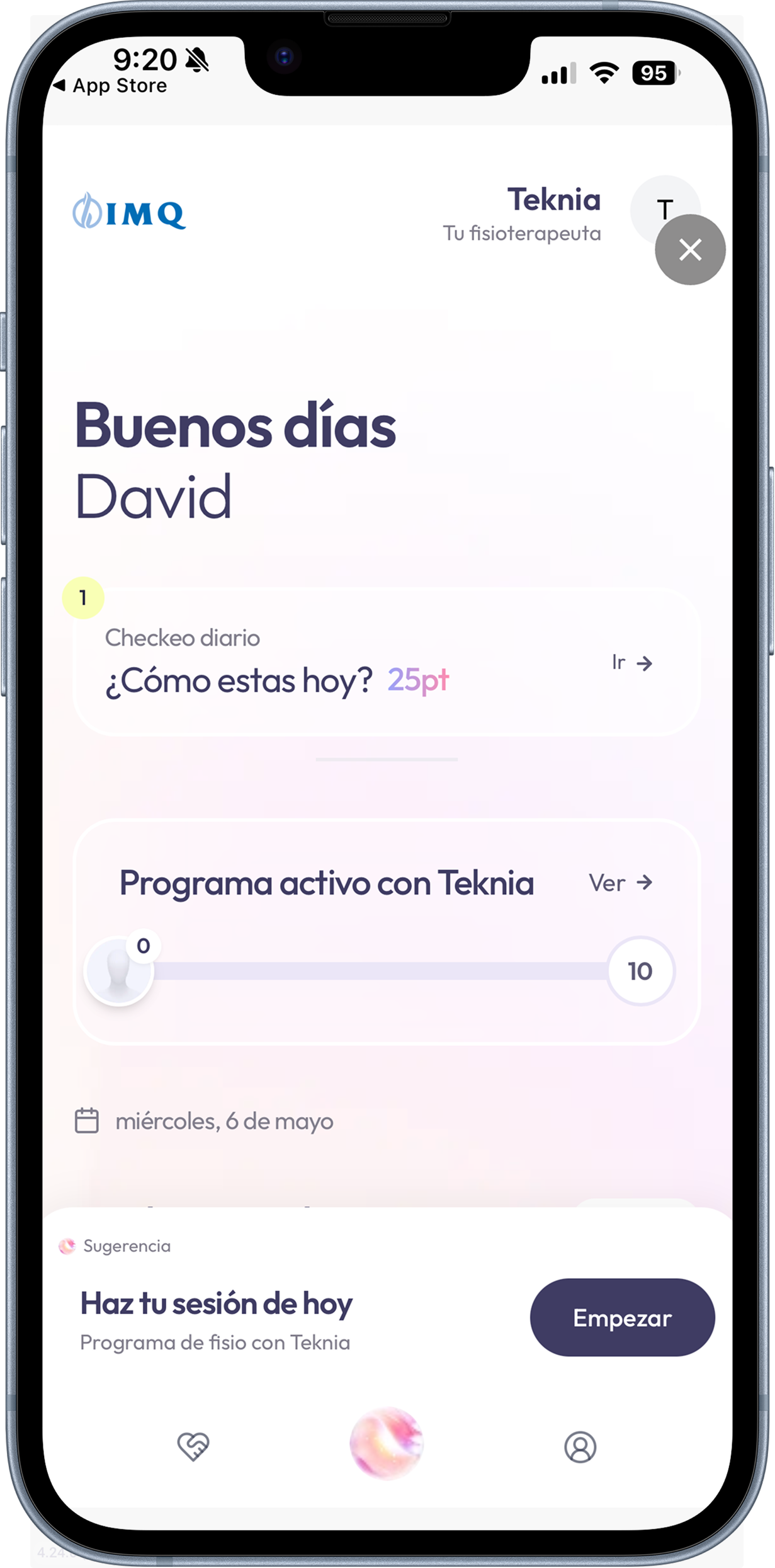 App IMQ · inicio de Fisioterapia Digital
